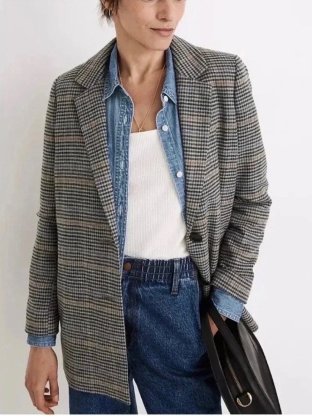 Madewell Dorset Browne Plaid Wool Blend Oversized Blazer S